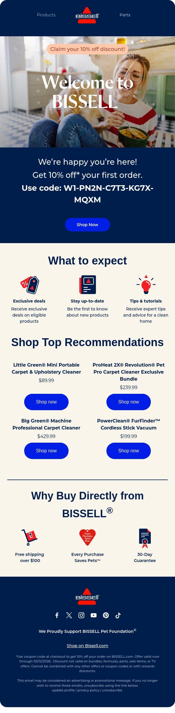 Welcome to BISSELL®! Your discount is here. email from Bissell screenshot