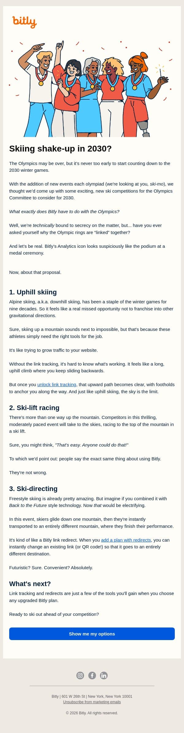 Uphill skiing? email from Bitly screenshot