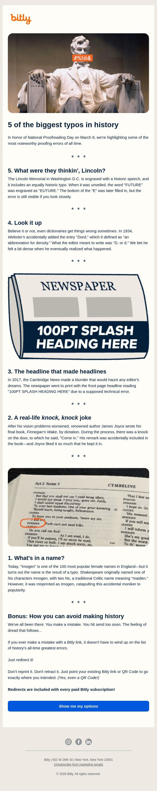 [Top 5] The biggest typos in history email from Bitly screenshot