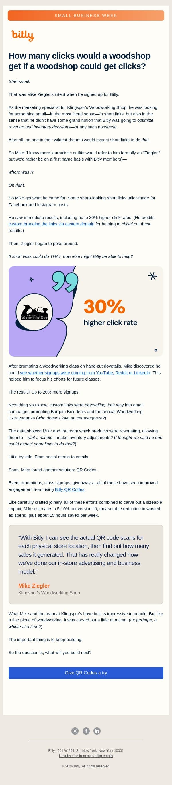 start small email from Bitly screenshot