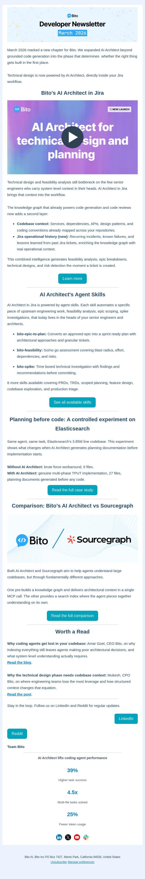 AI Architect now powers technical design | Updates from Bito email from Bito screenshot