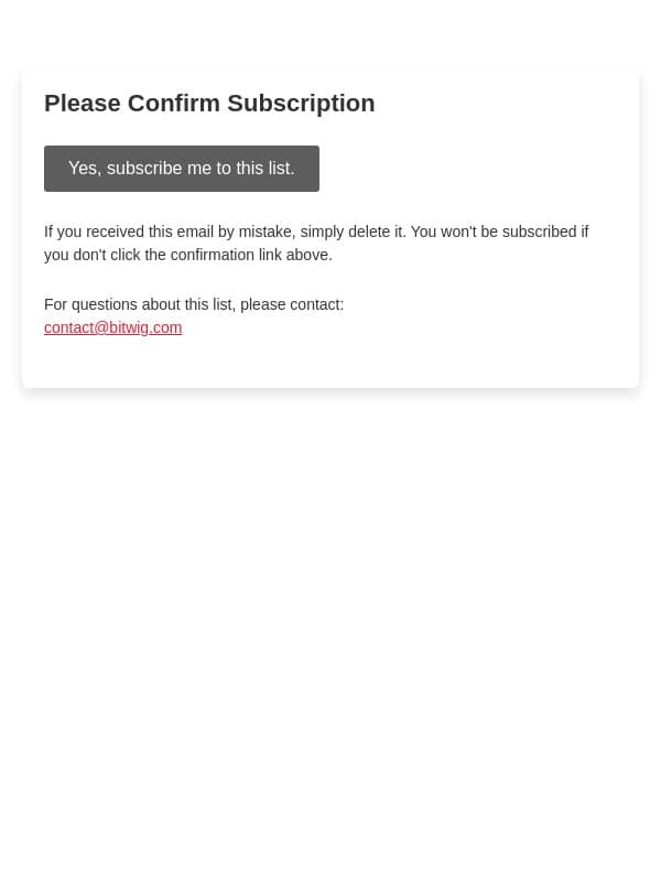 Newsletter: Please Confirm Subscription email from Bitwig screenshot