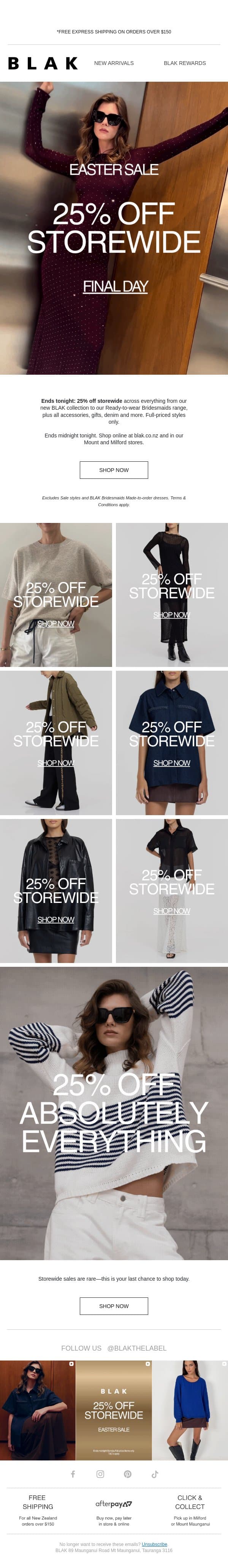 Ends Tonight: 25% OFF STOREWIDE 💕 email from Blak screenshot