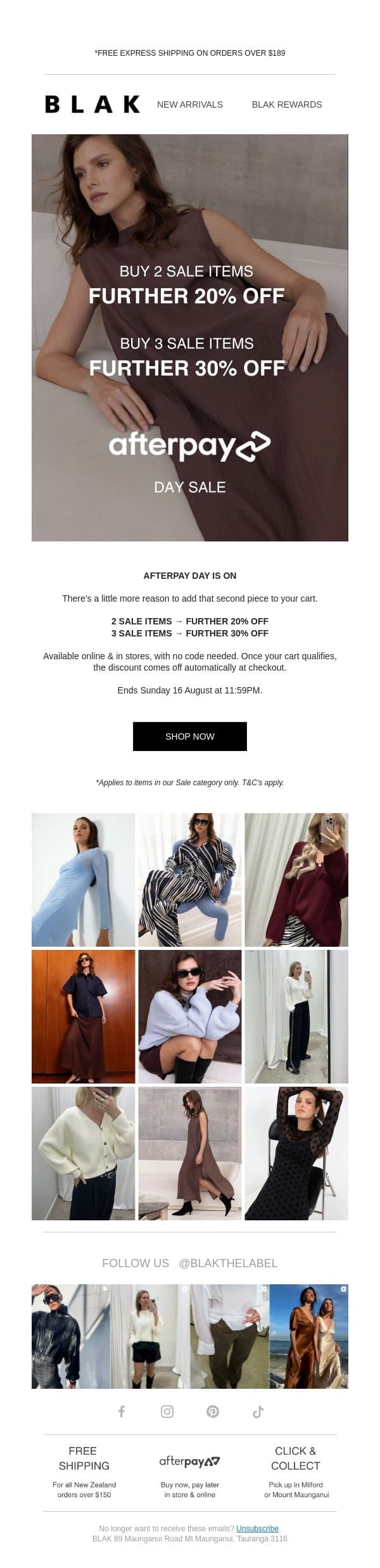 Afterpay Day Sale Starts Now 💥 email from Blak screenshot