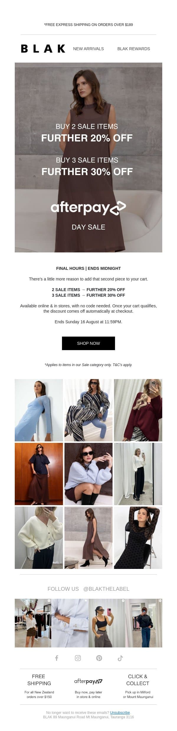 Ends Tonight: Afterpay Day Sale 💥 email from Blak screenshot
