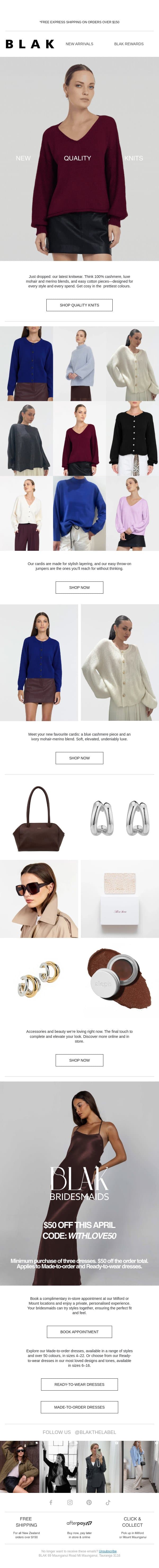 New Cashmere, Mohair & Merino 🤍 email from Blak screenshot