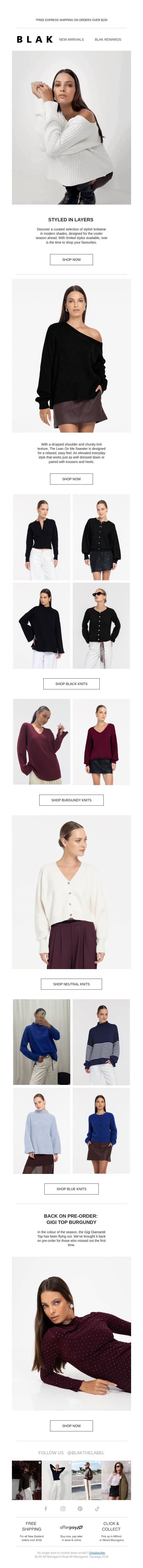 Feeling The Chill? New Knits For Now ✨ email from Blak screenshot