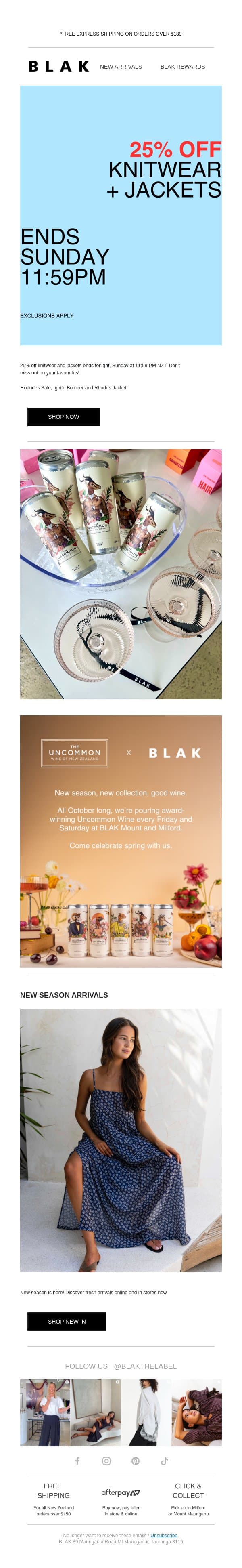 Last Chance: 25% Off Knitwear + Jackets email from Blak screenshot