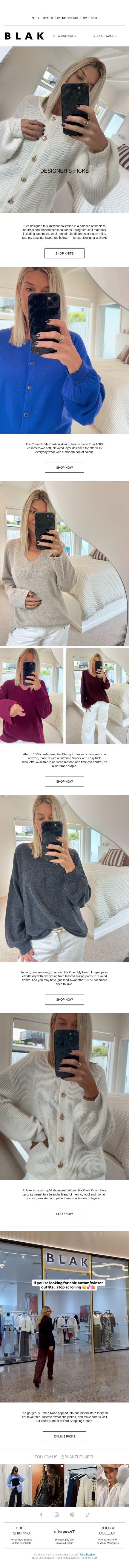 At Home With Our Designer: Knitwear Top Picks 💖 email from Blak screenshot