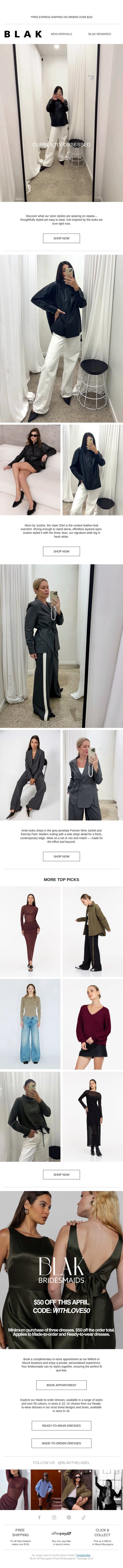 What We’re Currently Wearing 🖤 email from Blak screenshot