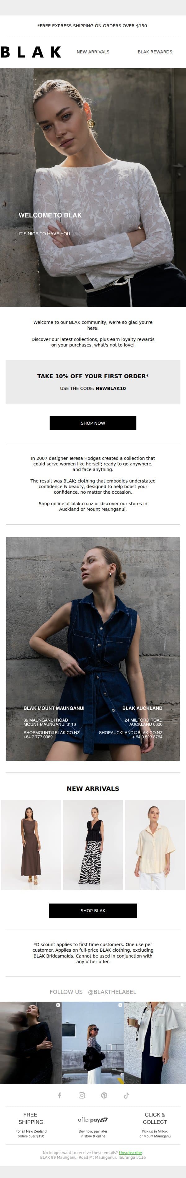 Fancy 10% Off Your Order? email from Blak screenshot