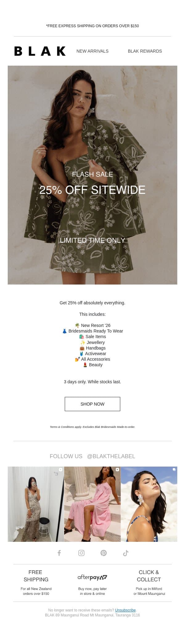 25% OFF SITEWIDE STARTS NOW 🛍 email from Blak screenshot