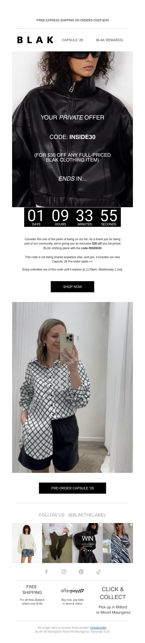 A private one-day offer for our subscribers 💌 email from Blak screenshot