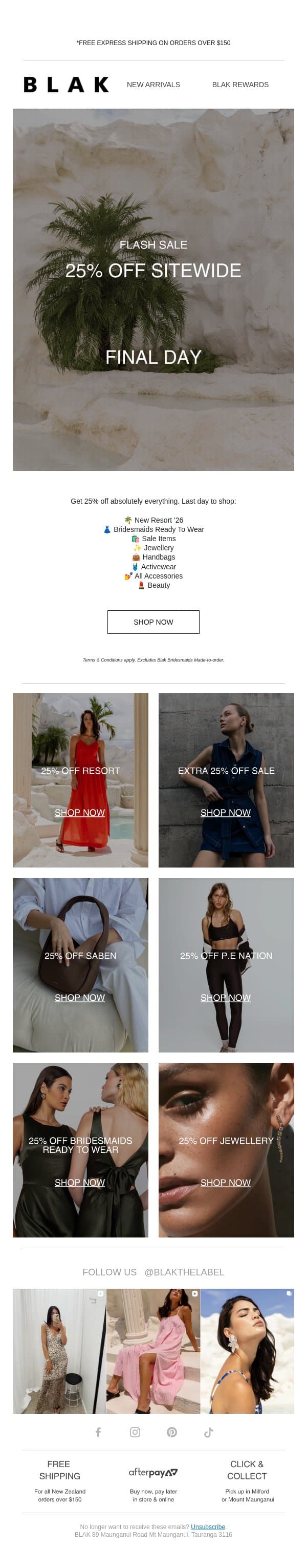 FINAL DAY: 25% OFF SITEWIDE 🛍 email from Blak screenshot