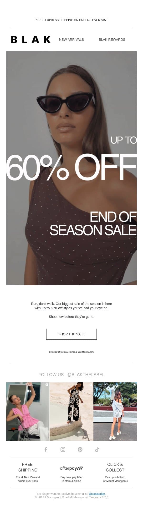 End Of Season Sale Is Here 🔥 Up To 60% Off! email from Blak screenshot