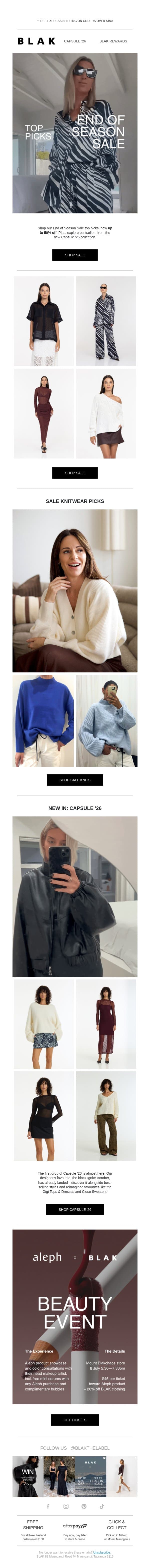 Current Top Picks: Sale + New ✔️ email from Blak screenshot