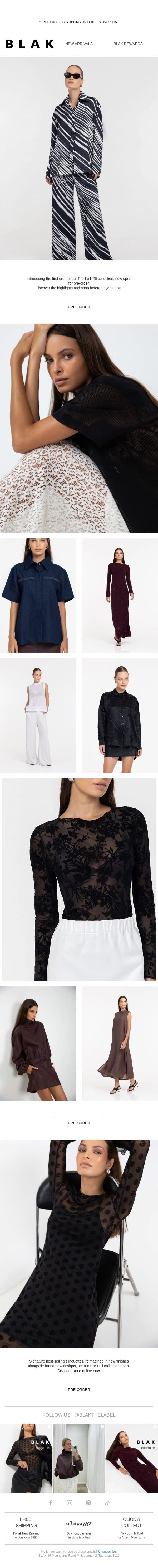 Pre-order now: Pre-Fall collection highlights ✨ email from Blak screenshot