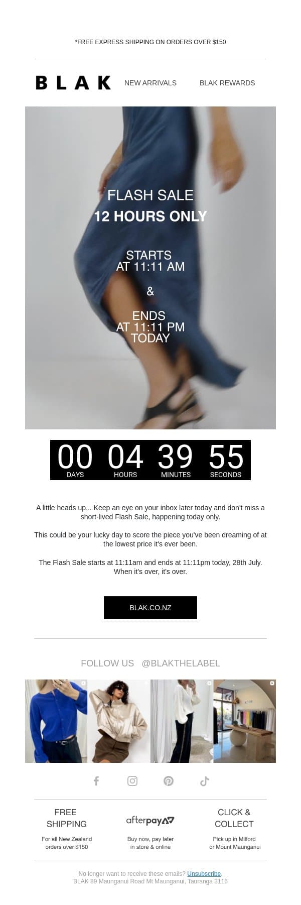 Later today 👀 email from Blak screenshot