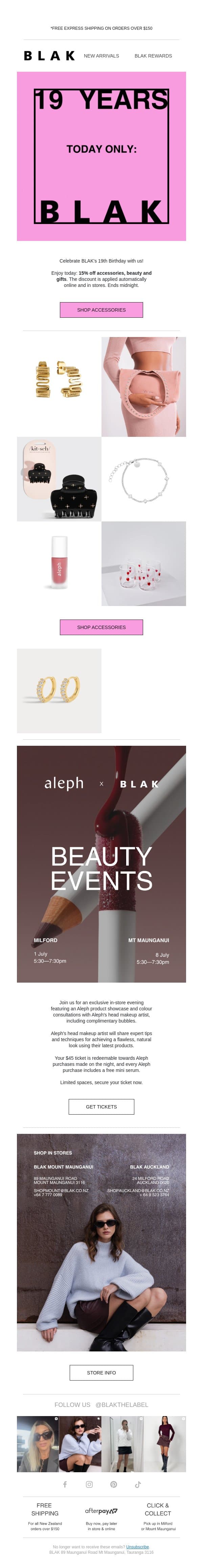 Today's Treat: 15% Off Accessories 💖 email from Blak screenshot