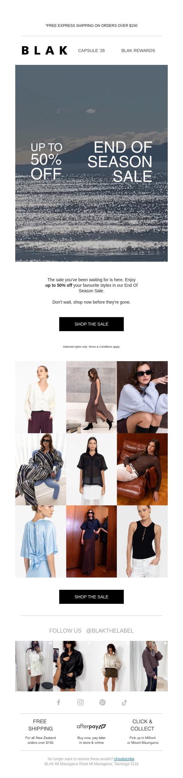 End Of Season Sale Is Finally Here 💙 Up To 50% Off! email from Blak screenshot
