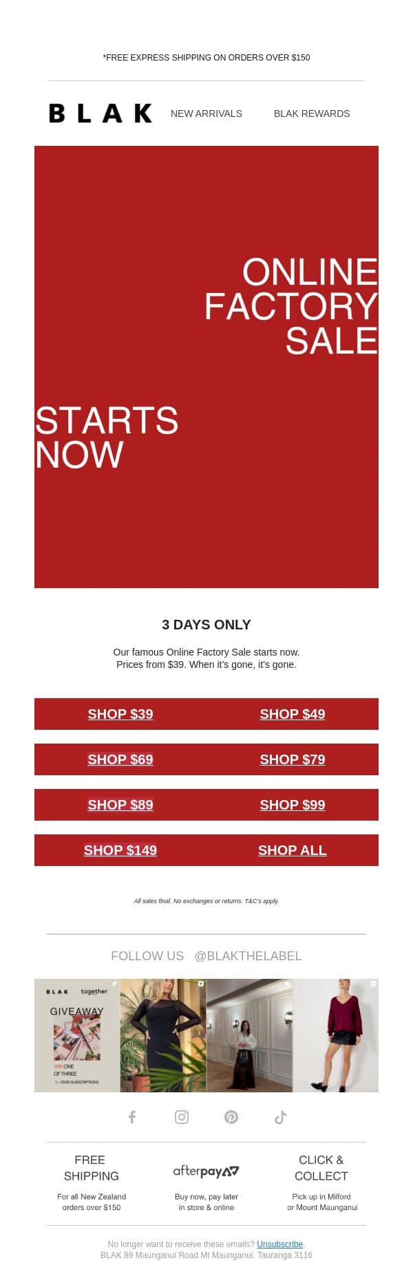 ONLINE FACTORY SALE STARTS NOW ❤️‍🔥 email from Blak screenshot