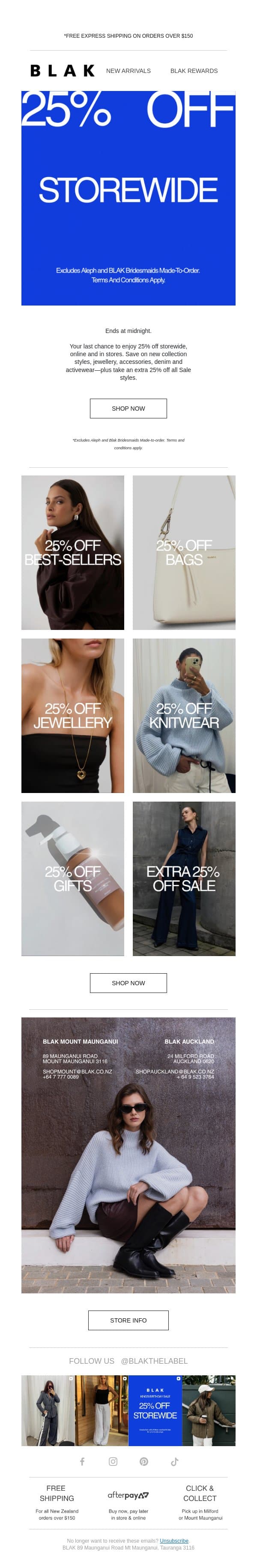 Last Chance For 25% Off Storewide 👑 email from Blak screenshot