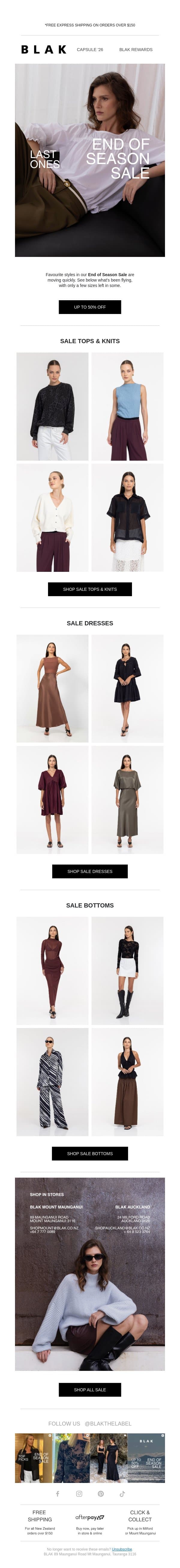 Last Ones 💙 End of Season Sale email from Blak screenshot