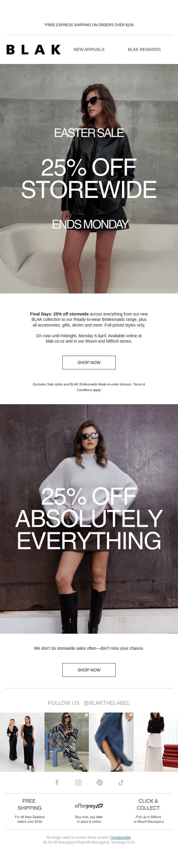 Reminder: 25% OFF STOREWIDE — This Weekend Only 💝 email from Blak screenshot
