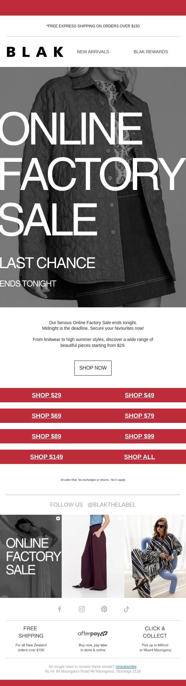 LAST CHANCE: ONLINE FACTORY SALE ENDS TONIGHT 🔥 email from Blak screenshot
