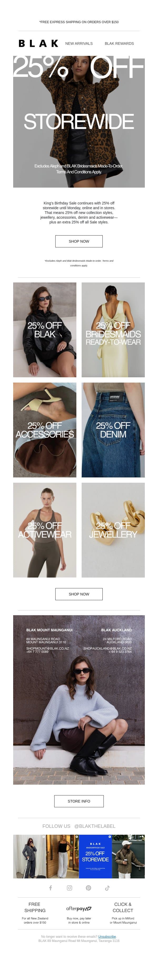 25% Off Storewide Continues (But Not For Long) 🎉 email from Blak screenshot