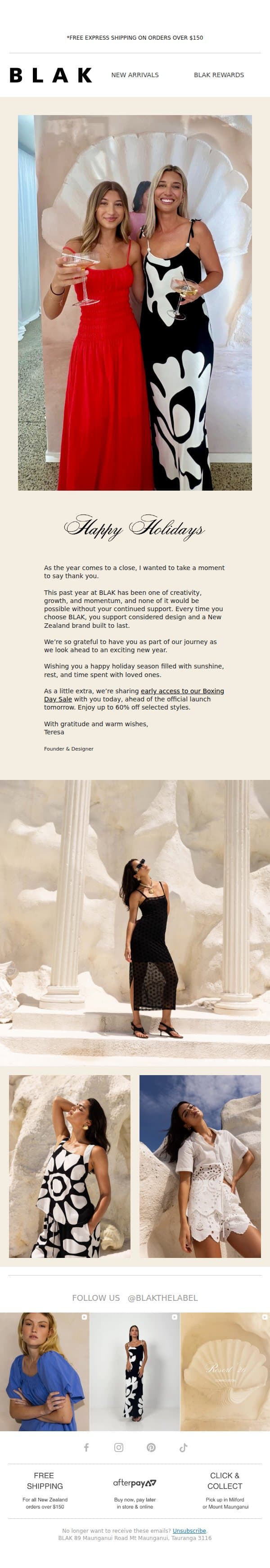 Happy Holidays & Warm Wishes from our Founder 💌 email from Blak screenshot
