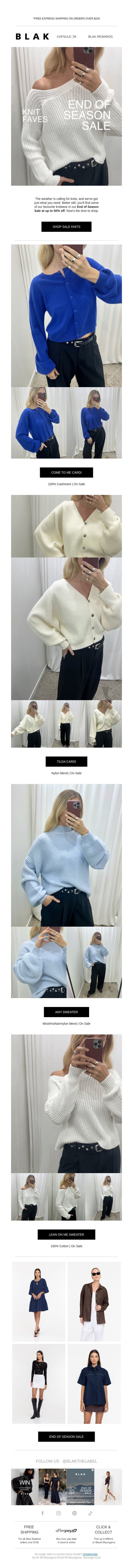 Must-Have Knits in Our End Of Season Sale ✔️ email from Blak screenshot