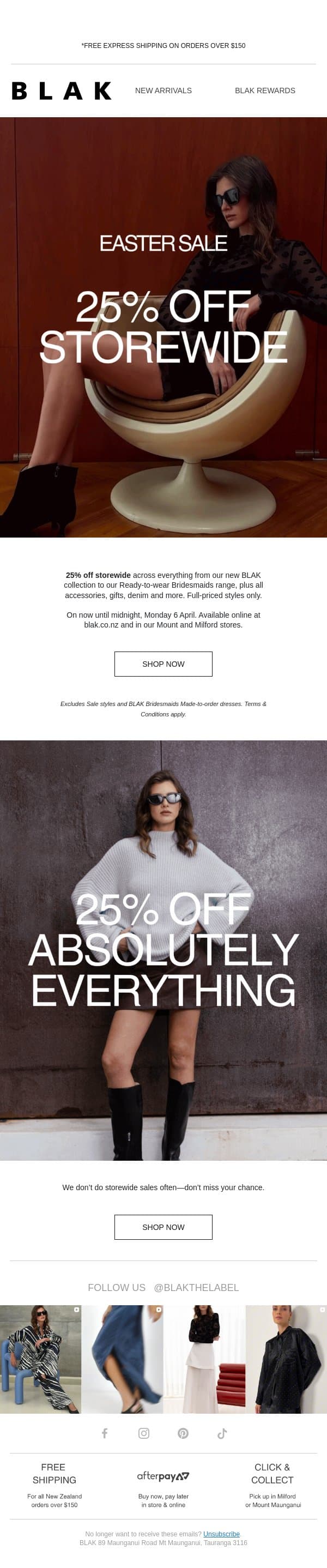 Easter Sale: 25% OFF STOREWIDE 💝 email from Blak screenshot