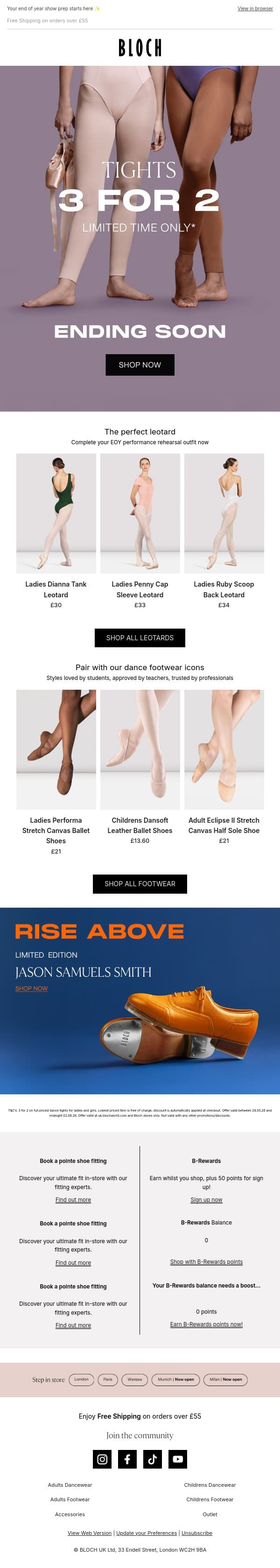 Only 3 days left | 3 for 2 on tights! email from Bloch screenshot