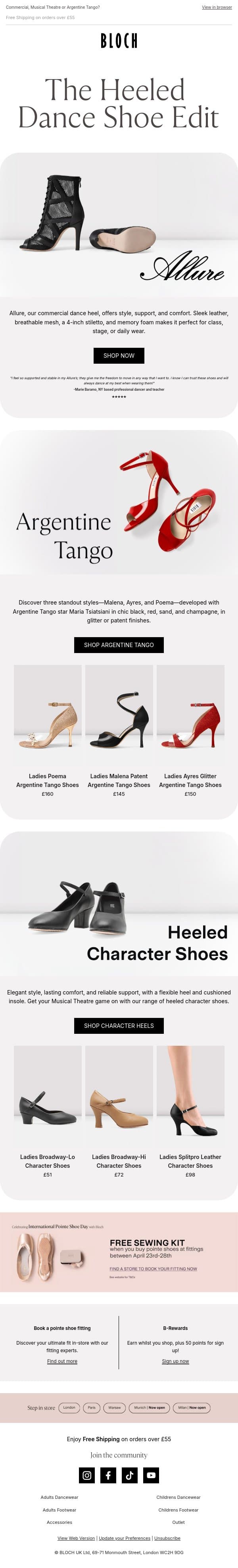 Your go-to for footwear beyond the barre! email from Bloch screenshot