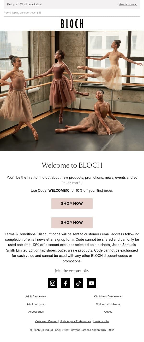 Welcome to BLOCH email from Bloch screenshot