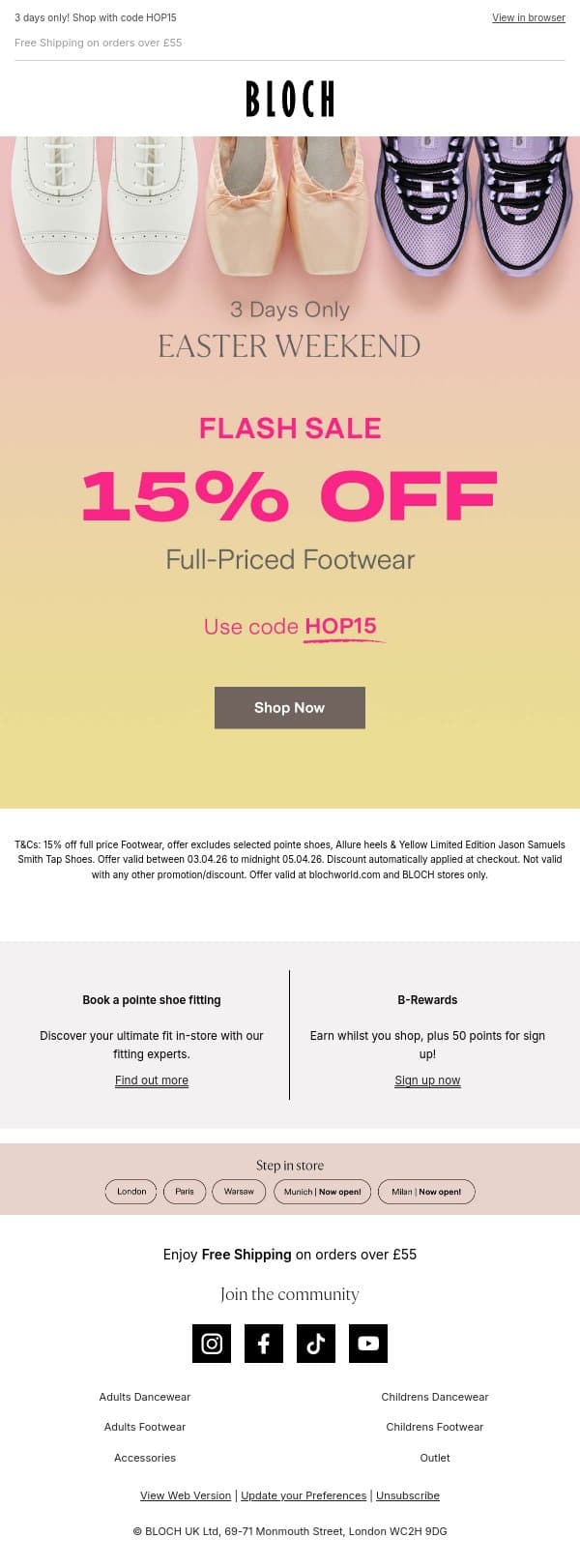Flash Sale⚡15% off footwear email from Bloch screenshot