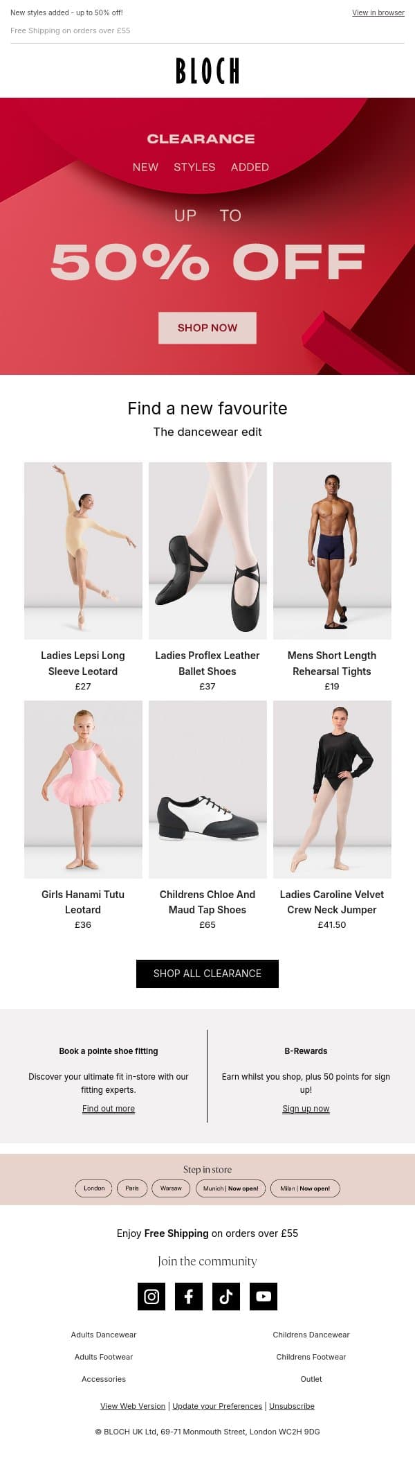 CLEARANCE | Find a favourite in our dancewear edit email from Bloch screenshot