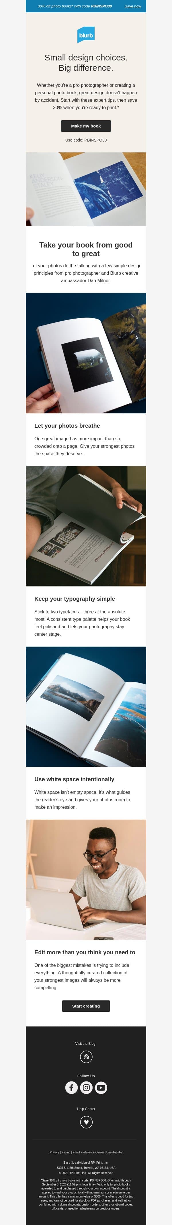 Your photo book, elevated email from Blurb screenshot