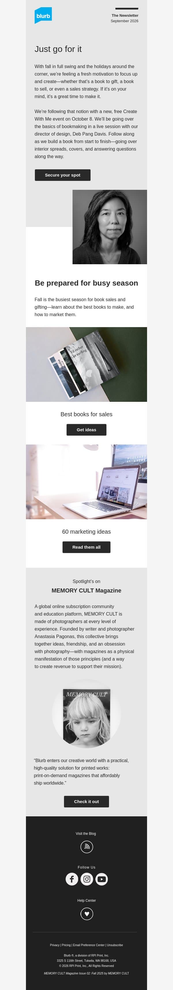 This month, learn by doing email from Blurb screenshot
