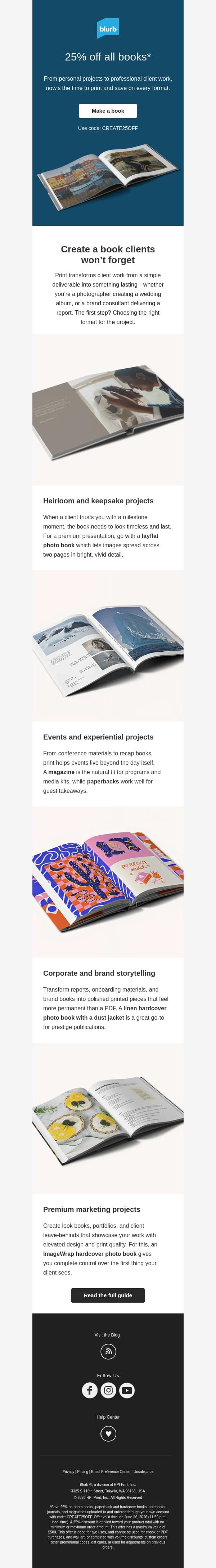 It’s on: 25% off all books email from Blurb screenshot