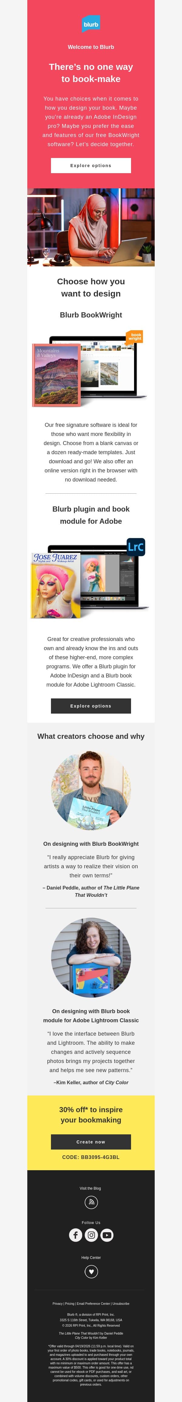 Which bookmaking tool is right for you? email from Blurb screenshot