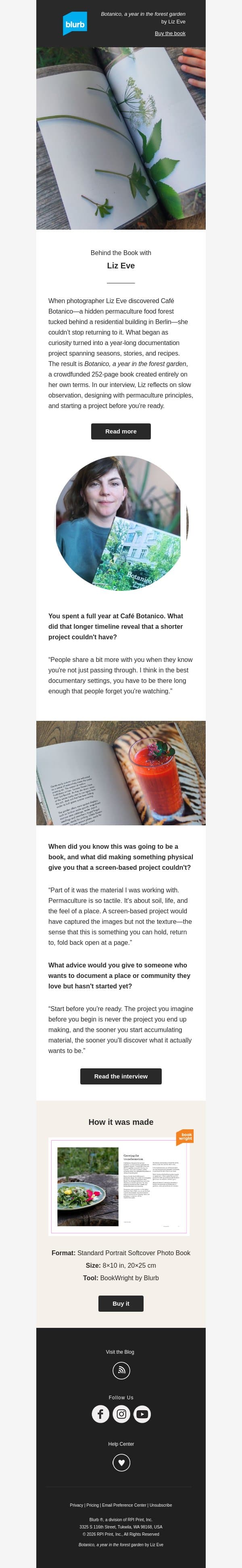 A Berlin food forest, captured over a year email from Blurb screenshot