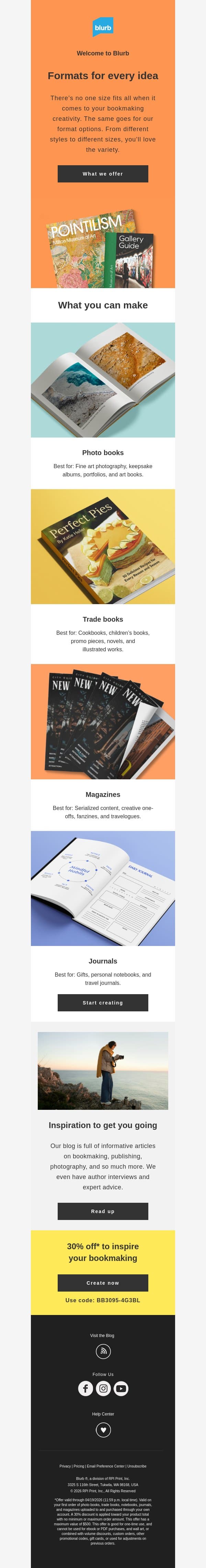 What to make? Try these ideas. email from Blurb screenshot