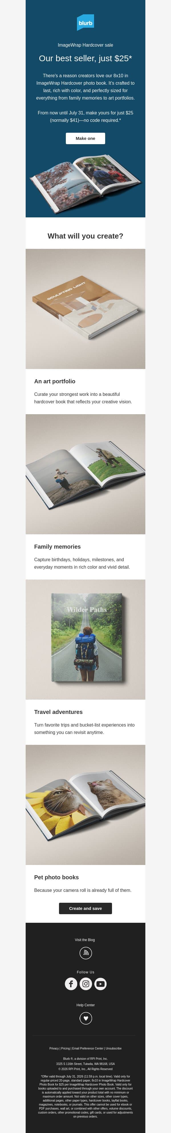 Our most popular photo book is just $25 🤩 email from Blurb screenshot