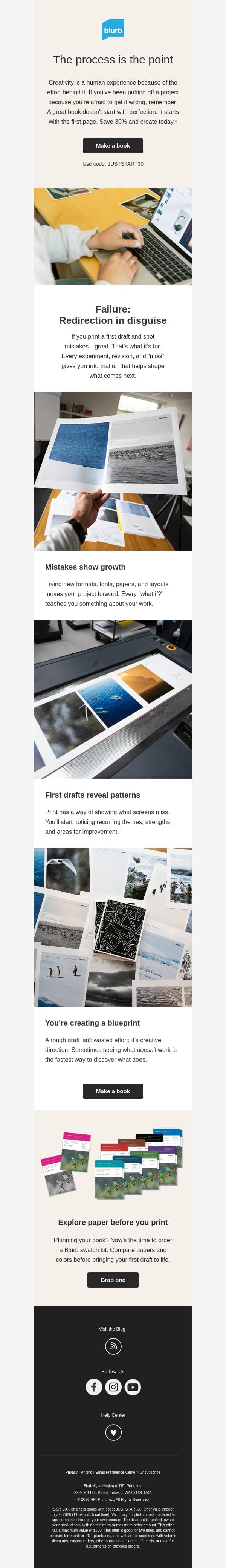 Your next mistake could be your best idea email from Blurb screenshot