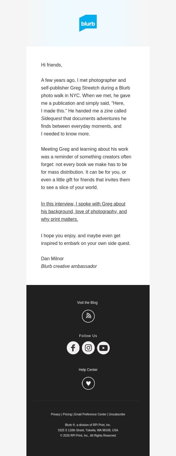 Finding adventure in the everyday email from Blurb screenshot