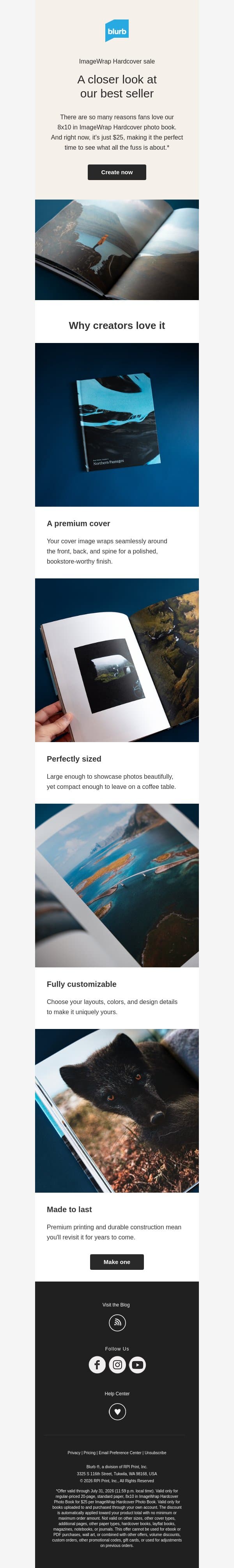 The premium photo book creators keep choosing email from Blurb screenshot