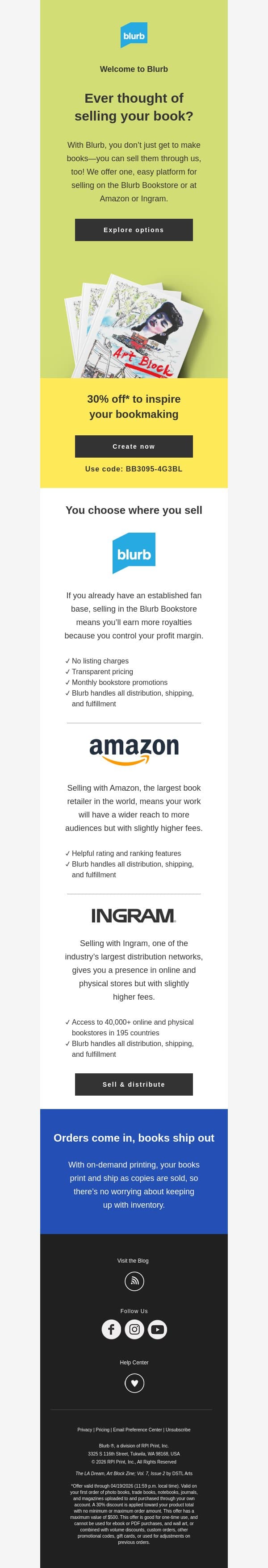 Want to be a published author? email from Blurb screenshot