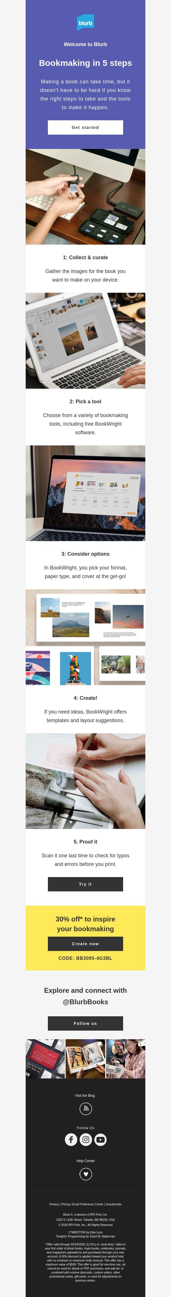 Bookmaking in 5 easy steps email from Blurb screenshot